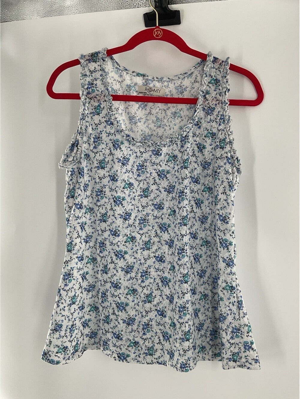 Romy Women’s Size Large Floral Tank Top Ruffles 120